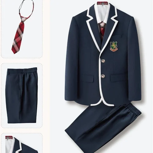 Complete school uniform set with blazer, trousers, shirt and tie